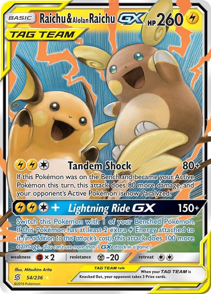 Pokémon Raichu & Alolan Raichu GX (UNM 54)